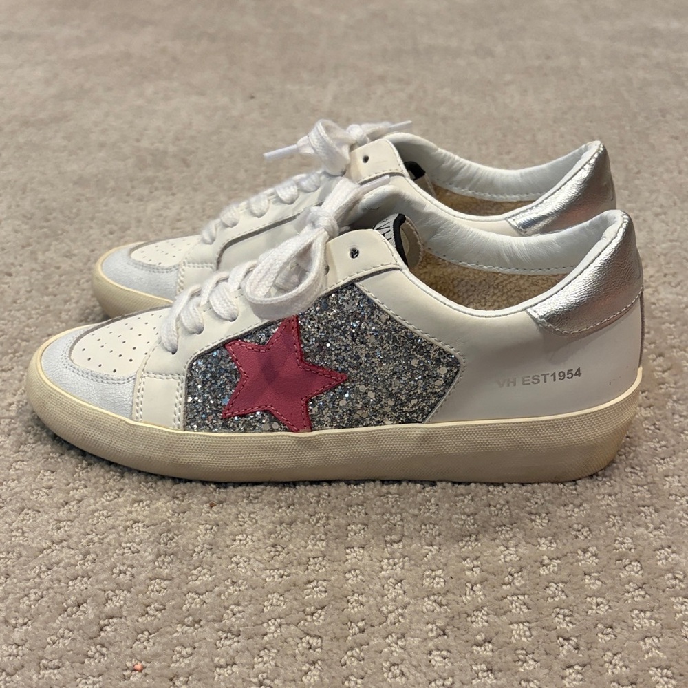 Vintage Havana White Sneakers with Pink Star with Silver Glitter